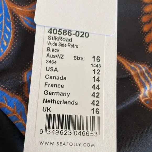 Seafolly - New with all Tags - Silk Road Wide Side Retro Bikini Bottoms sz US 12 - Picture 9 of 13